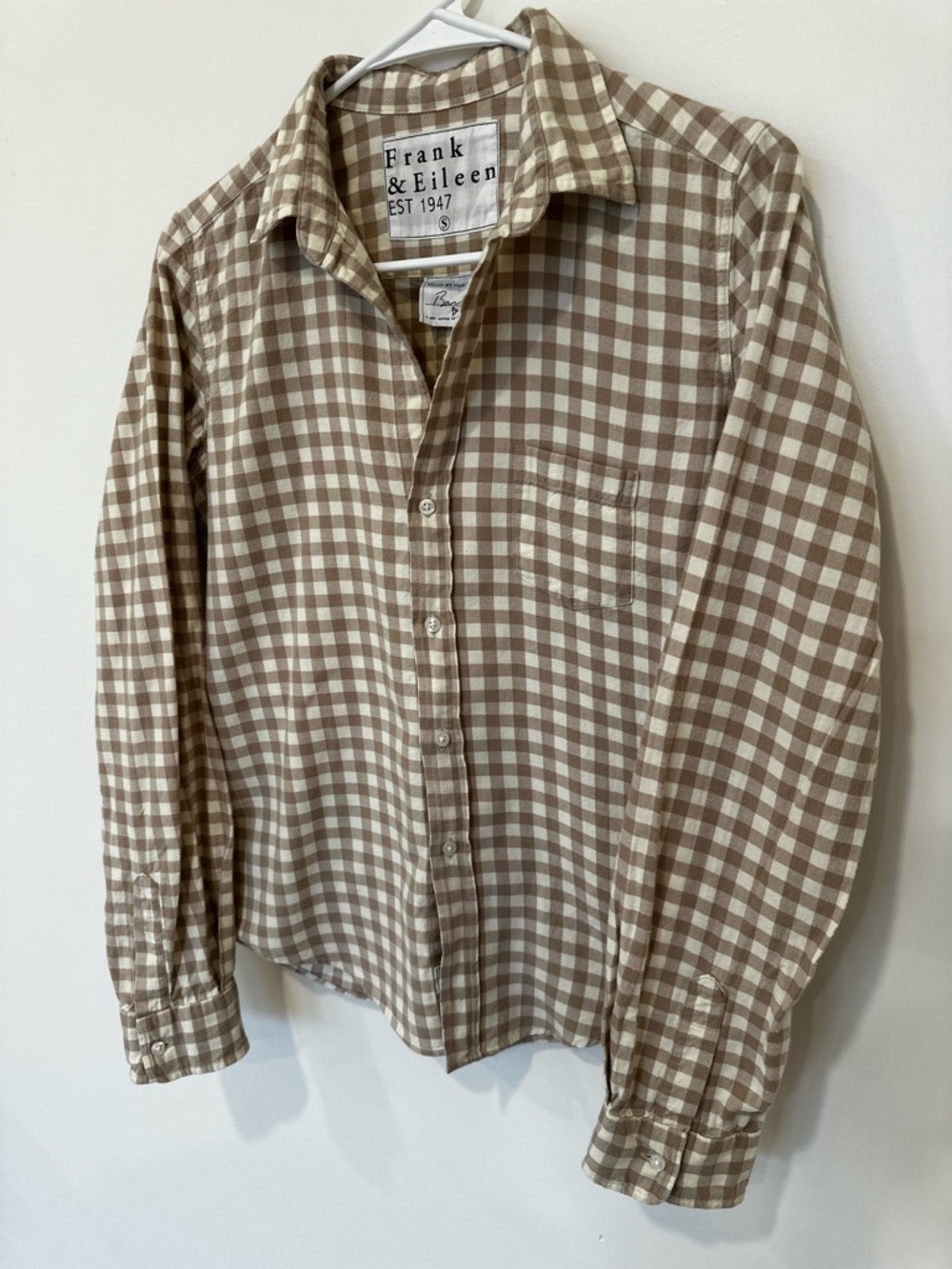 Frank & Eileen Barry tan gingham flannel button up S - Picture 2 of 5